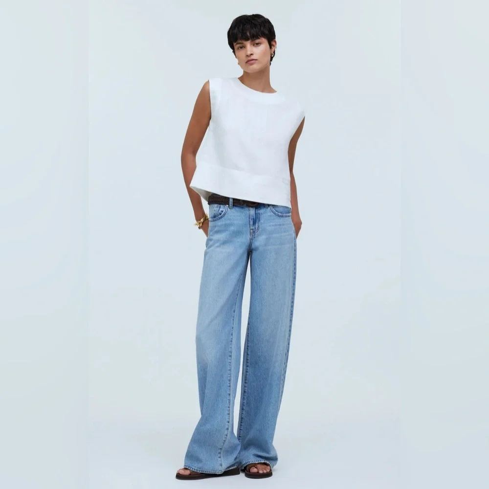 🆕Madewell Bateau-Neck Tank in 100% Linen COLOR Eyelet White Sz Small - Picture 2 of 12